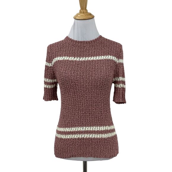 Anthropologie Gwen Textured Knit Tee Womens XS Extra Small Fitted Mid Sleeves - Picture 1 of 13